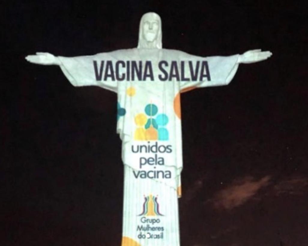 Cristo Redentor tem projeção de mensagem especial do Movimento Unidos Pela Vacina aos brasileiros e ao mundo